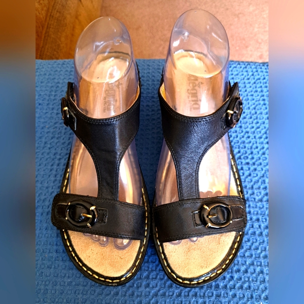 ALEGRIA Black SANDALS with Adjustable Straps and Cushioned Sole LIKE NEW leather
